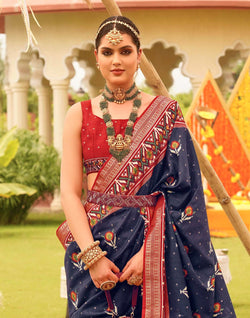 Collection of Astonishing Navy Blue Patola Silk Saree in a gallery layout