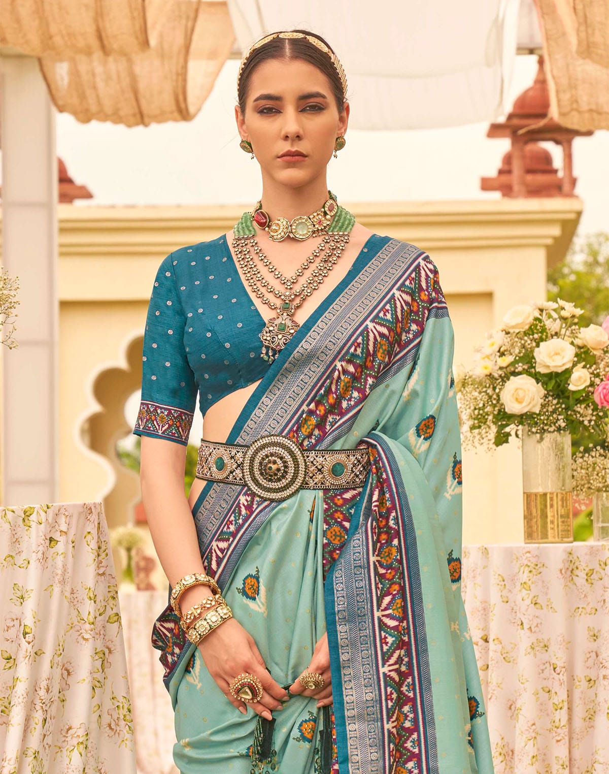 Collection of Beautiful Light Sea Green Patola Saree in a gallery layout