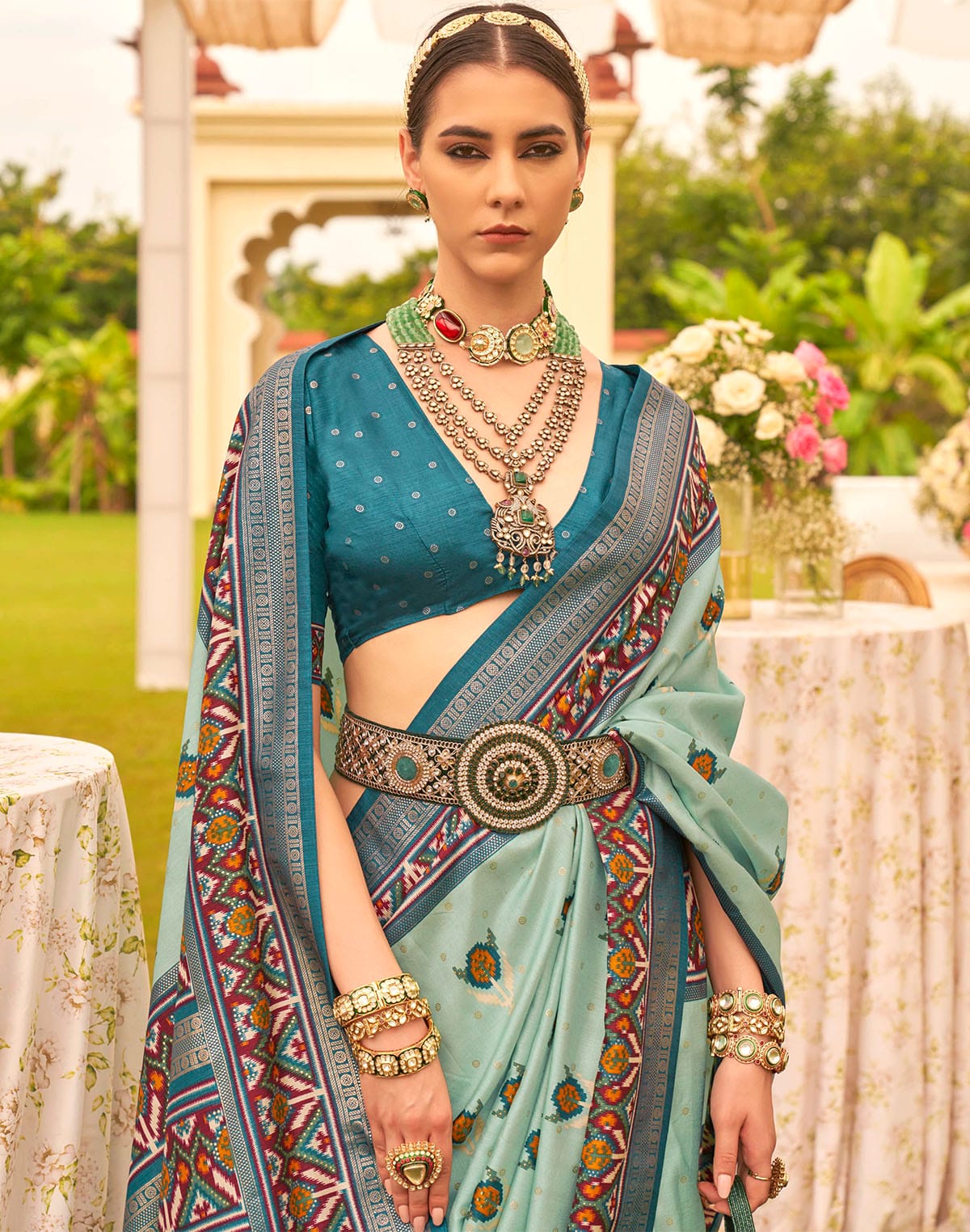 Collection of Beautiful Light Sea Green Patola Saree in a gallery layout