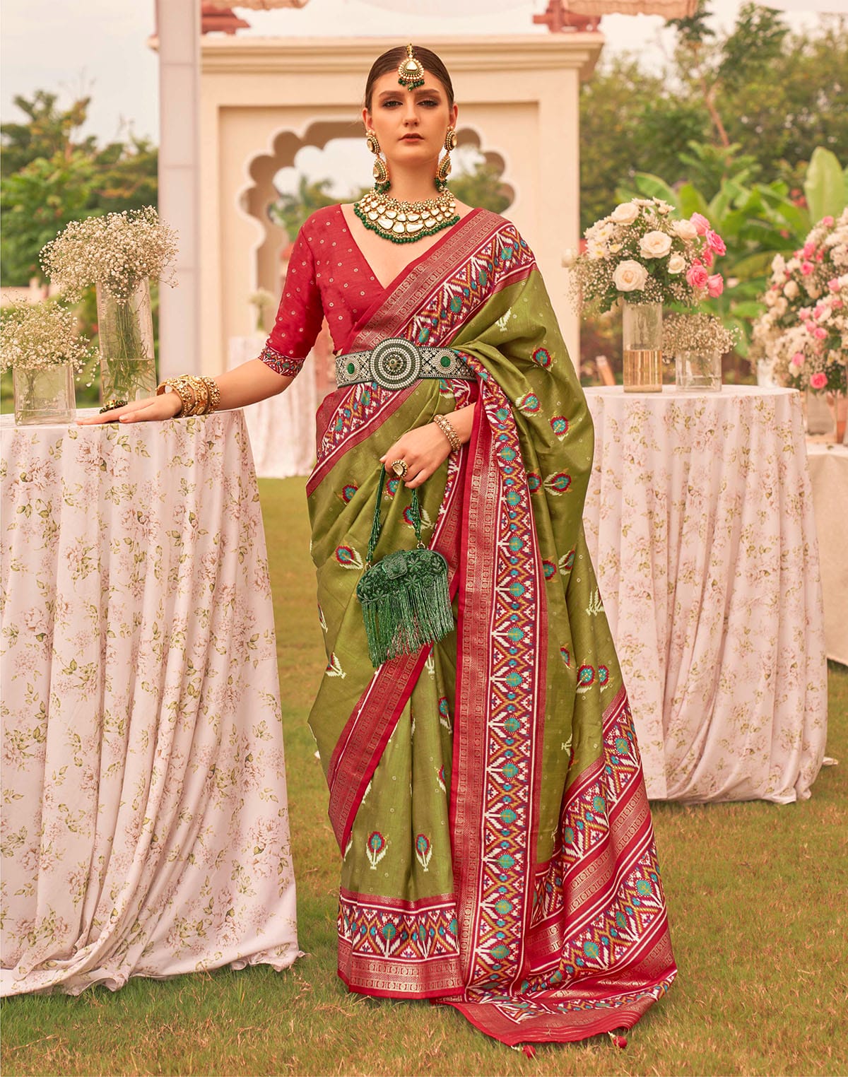 Stunning Mehendi Green Soft Patola Silk Saree