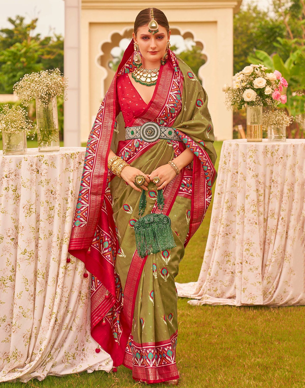 Stunning Mehendi Green Soft Patola Silk Saree