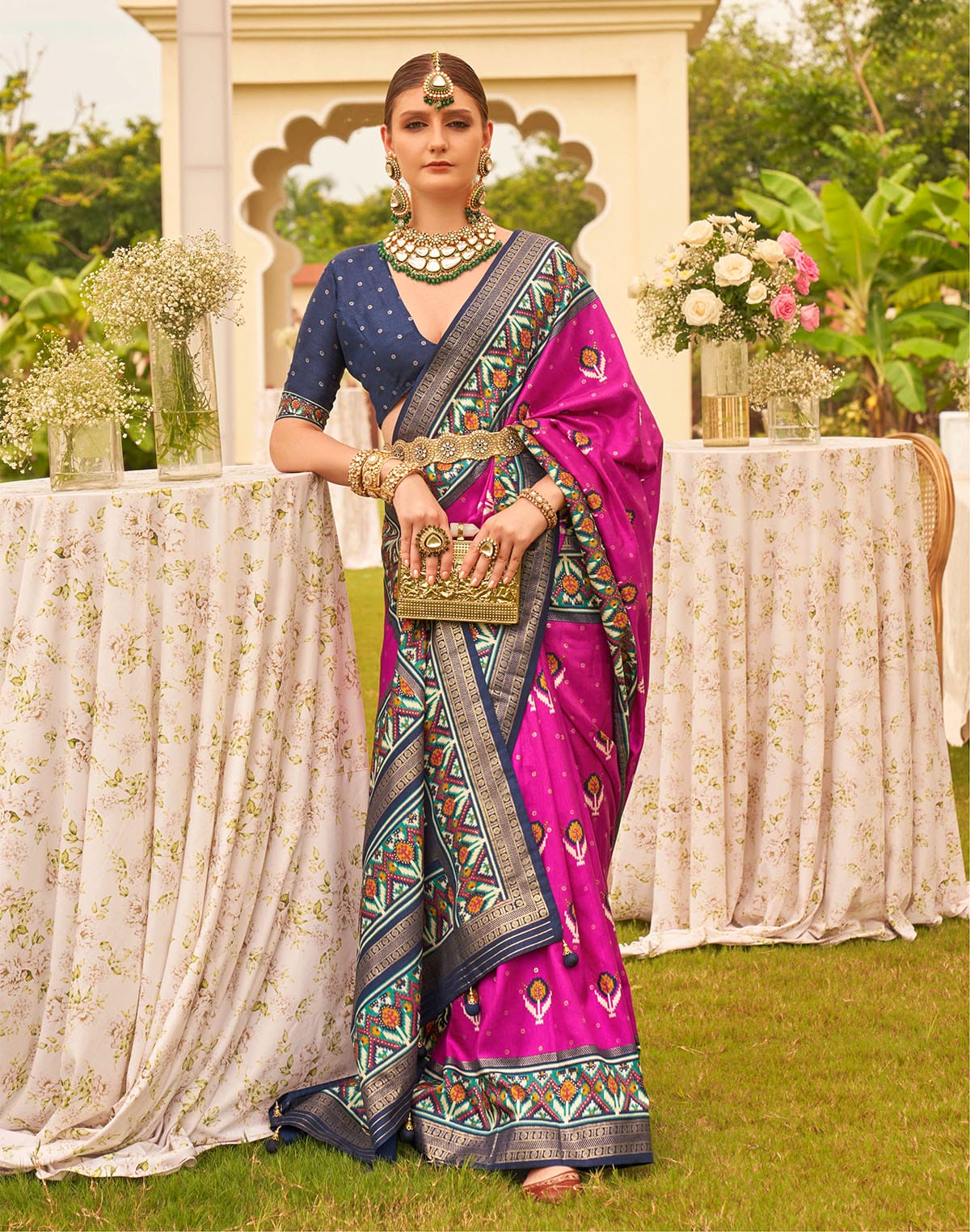 Collection of Mermerizing Dark Pink Patola Silk Trendy Saree in a gallery layout