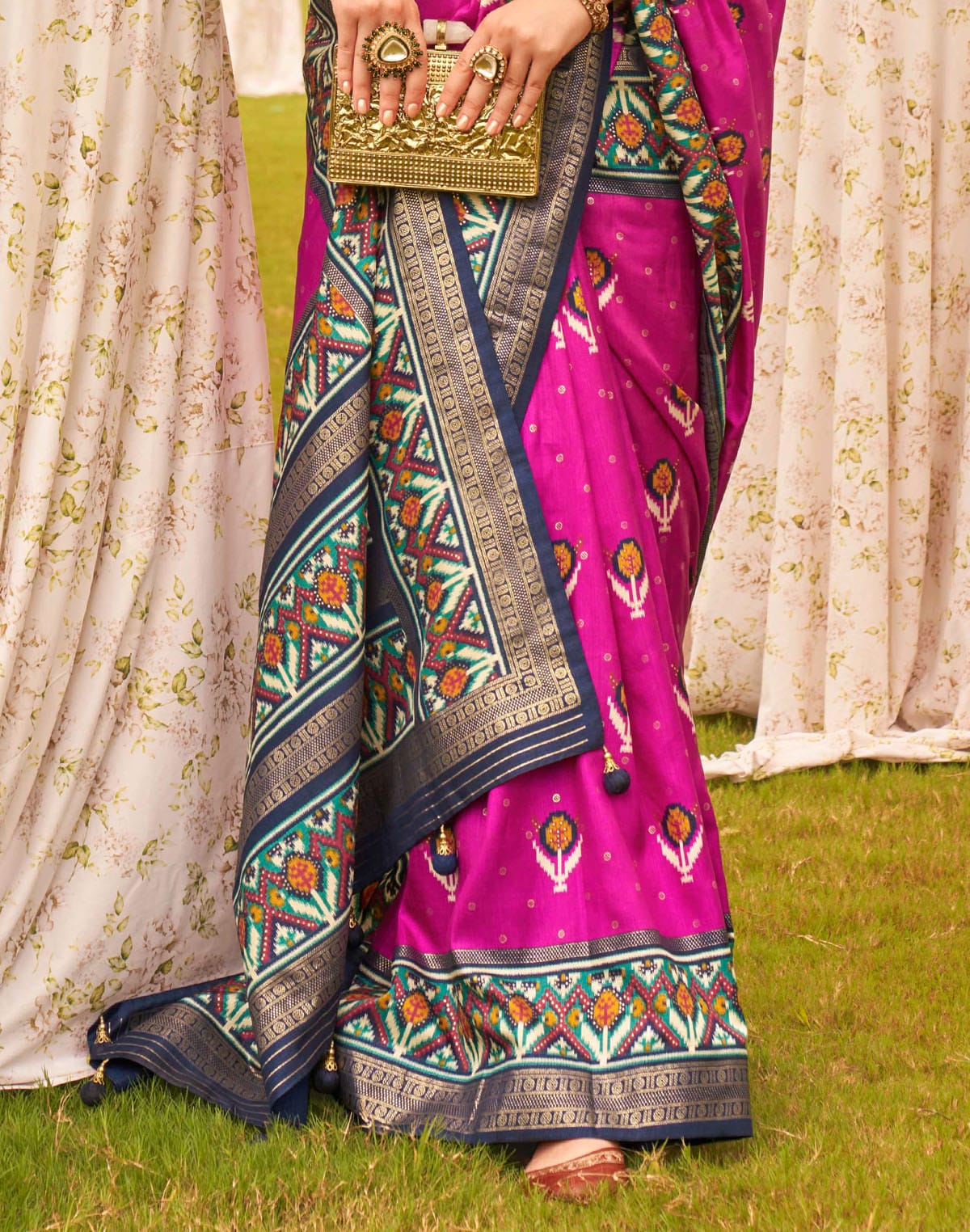 Collection of Mermerizing Dark Pink Patola Silk Trendy Saree in a gallery layout