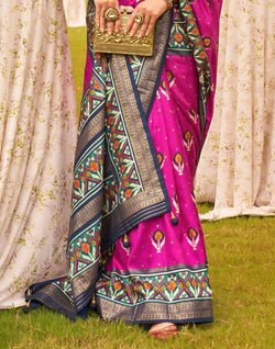 Collection of Mermerizing Dark Pink Patola Silk Trendy Saree in a gallery layout