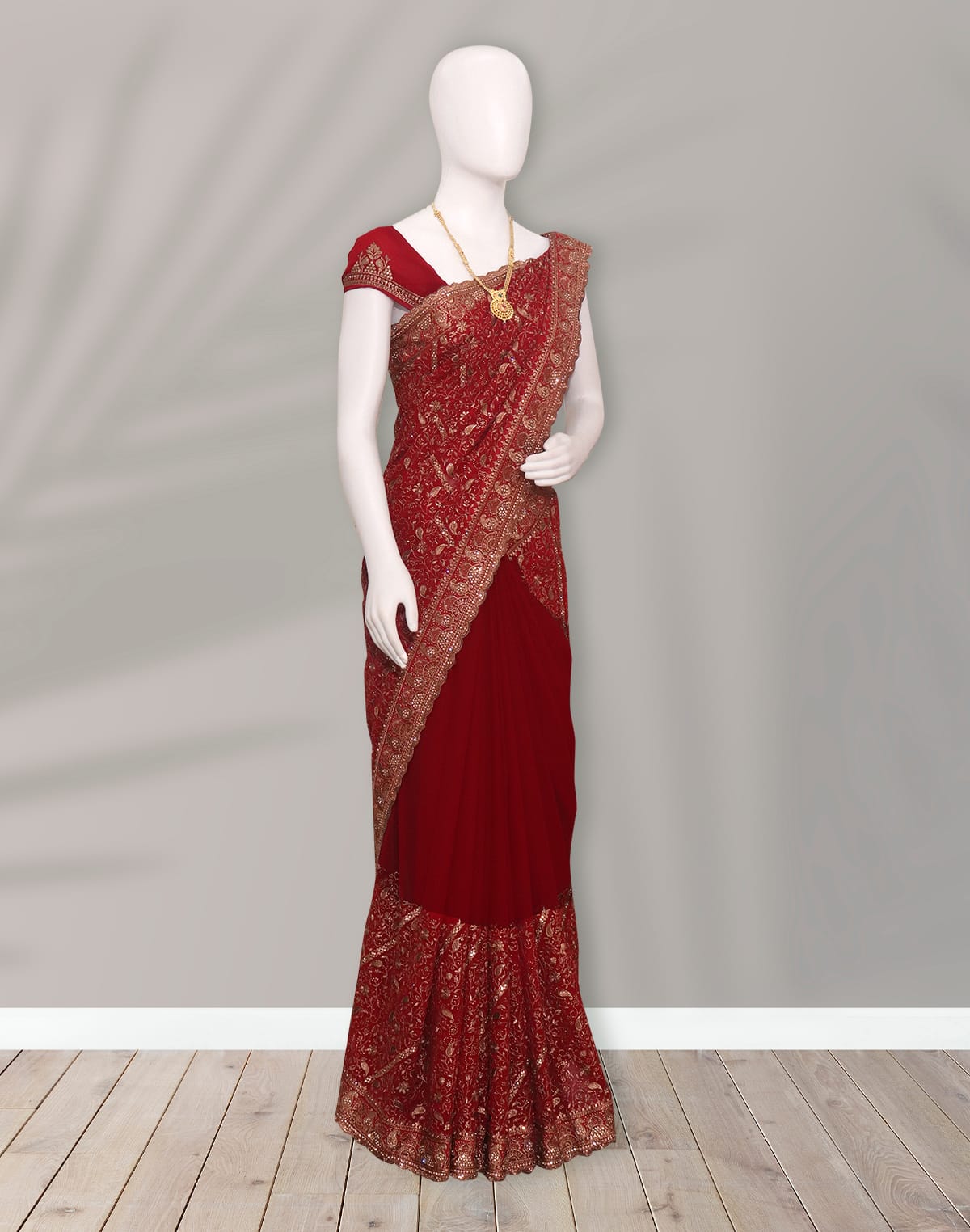 Collection of Beautiful Maroon all over Stones work Georgette Saree in a gallery layout