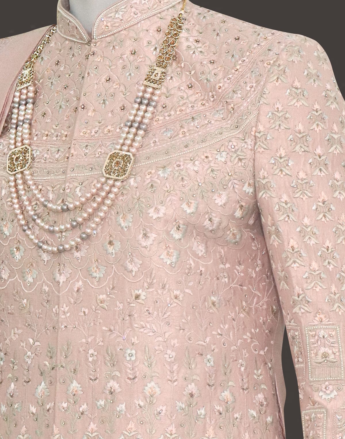 Light Pink Embroidered Raw Silk Sherwani Set With Dupatta and Anarkali Line Kurta