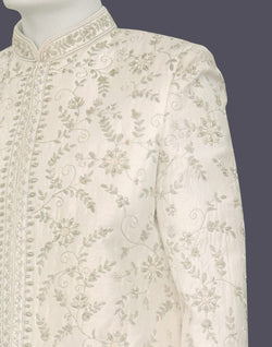 Collection of Zardosi Embroidered Cream Raw Silk Sherwani with Dupatta in a gallery layout