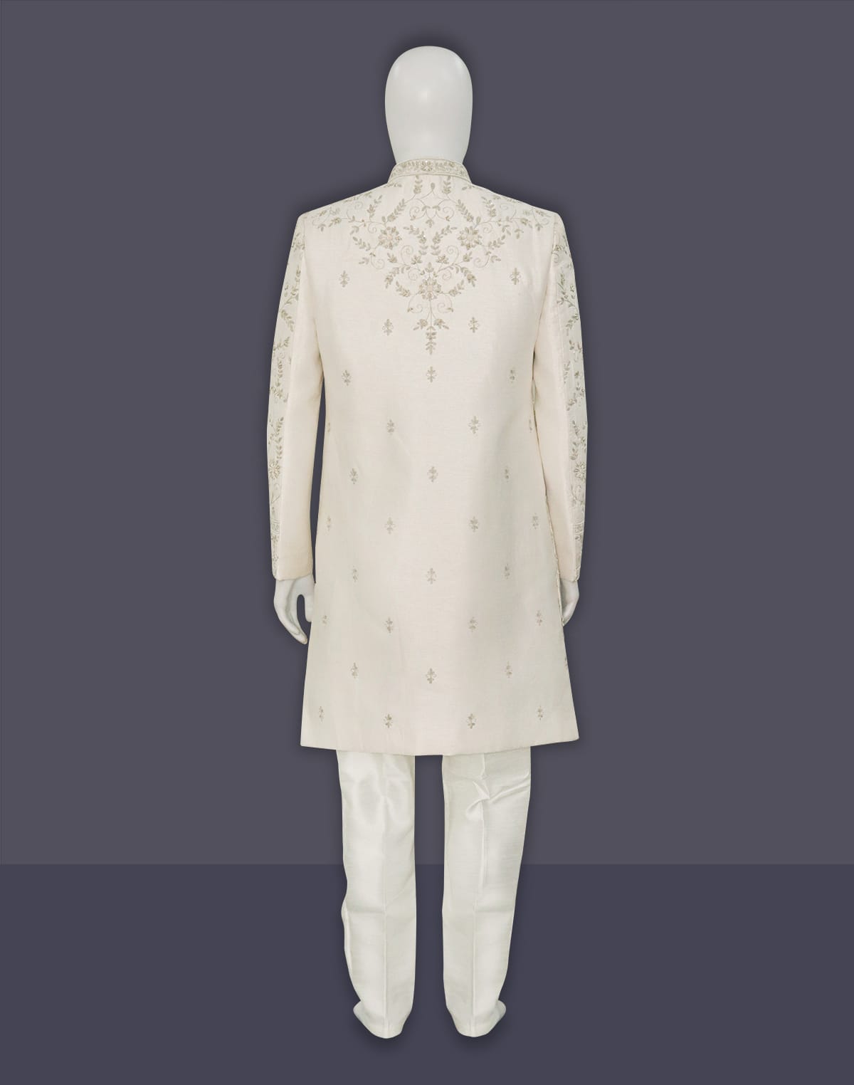 Collection of Zardosi Embroidered Cream Raw Silk Sherwani with Dupatta in a gallery layout