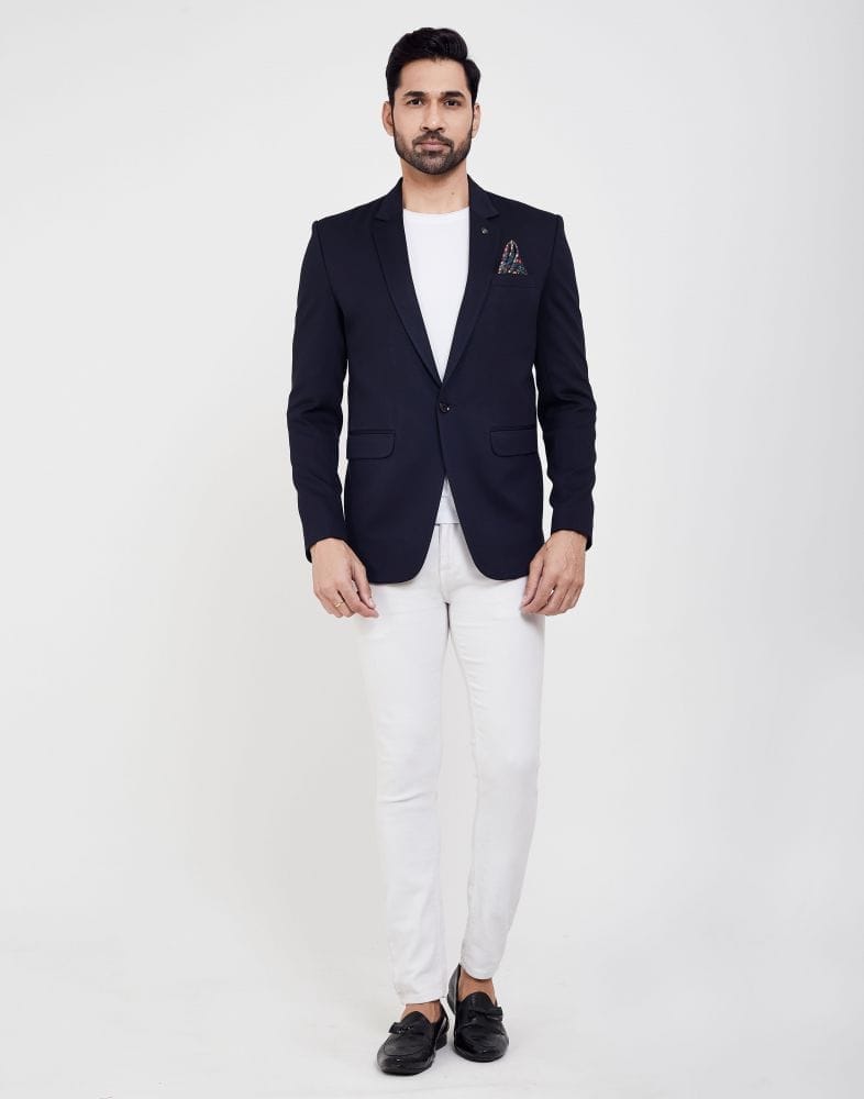 Collection of Navy Blue Fashionable and Stretchable Blazer In a Classy Design in a gallery layout