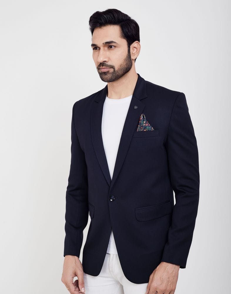 Collection of Navy Blue Fashionable and Stretchable Blazer In a Classy Design in a gallery layout