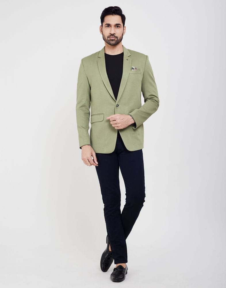 Collection of Pista Green Fashionable and Stretchable Blazer In a Classy Design in a gallery layout