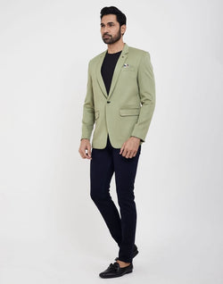 Collection of Pista Green Fashionable and Stretchable Blazer In a Classy Design in a gallery layout