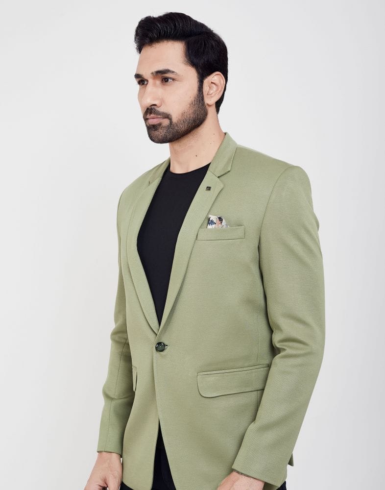 Collection of Pista Green Fashionable and Stretchable Blazer In a Classy Design in a gallery layout