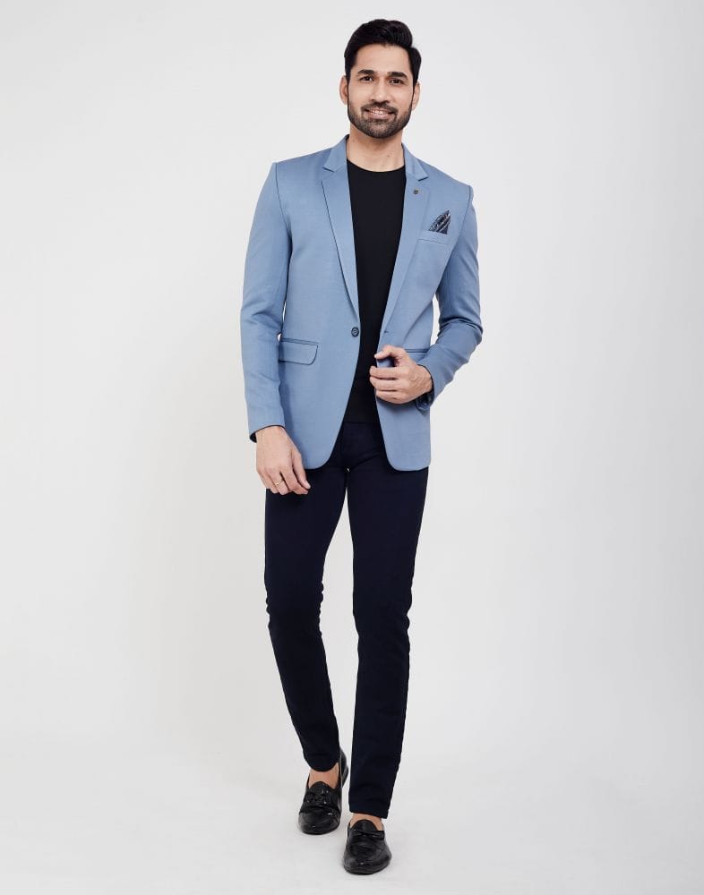 Collection of Sky Blue Fashionable and Stretchable Blazer In a Classy Design in a gallery layout