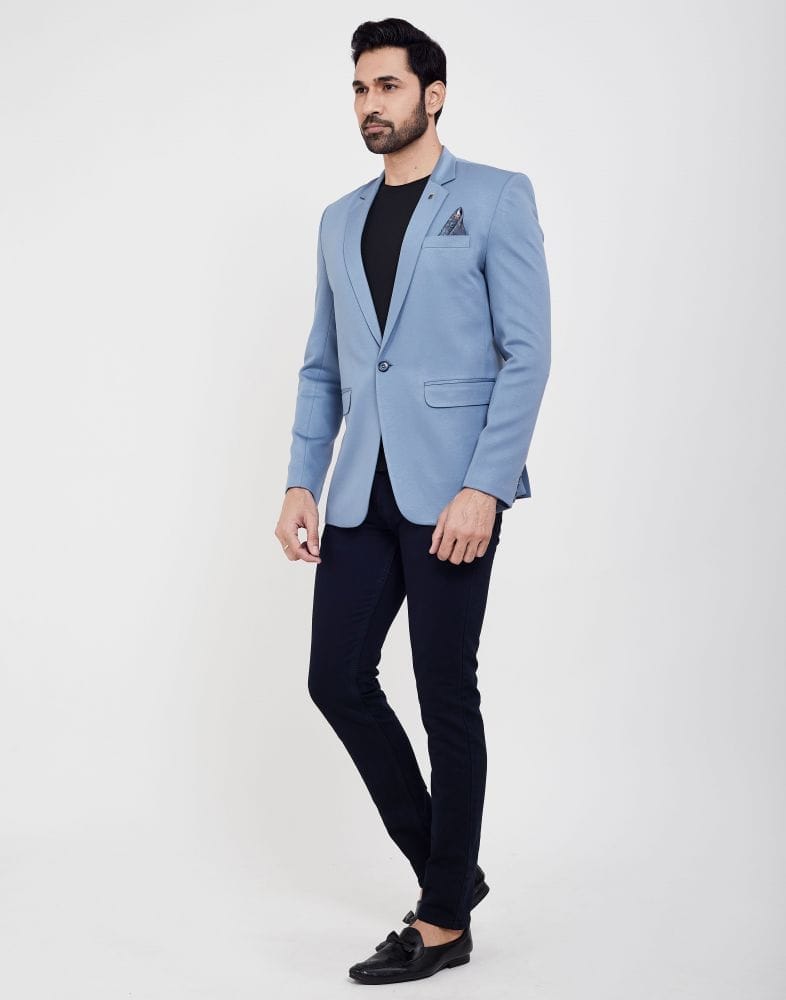 Collection of Sky Blue Fashionable and Stretchable Blazer In a Classy Design in a gallery layout