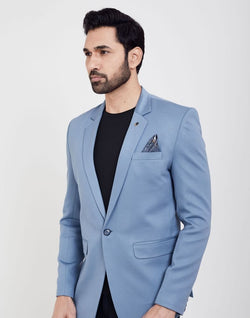 Collection of Sky Blue Fashionable and Stretchable Blazer In a Classy Design in a gallery layout