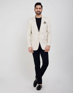 Collection of Cream Jodhpuri Self Textured Blazer in a gallery layout