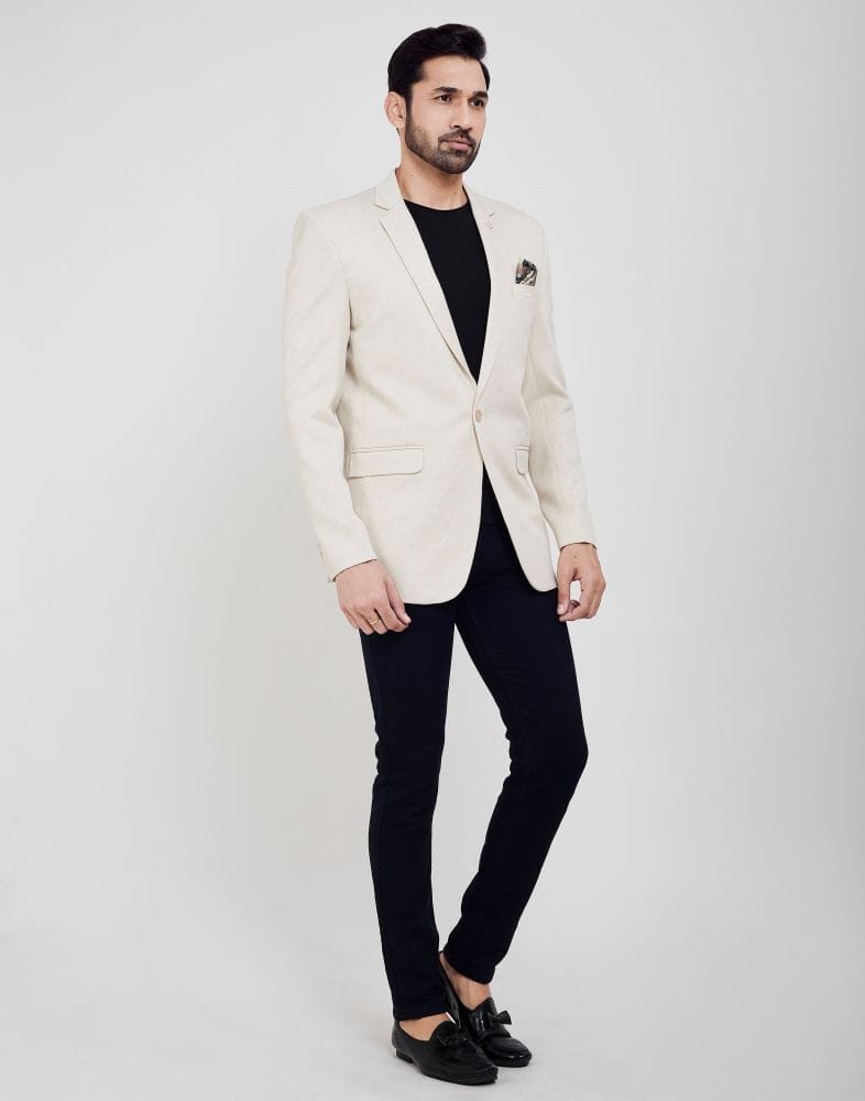 Collection of Cream Jodhpuri Self Textured Blazer in a gallery layout