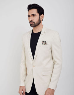 Collection of Cream Jodhpuri Self Textured Blazer in a gallery layout