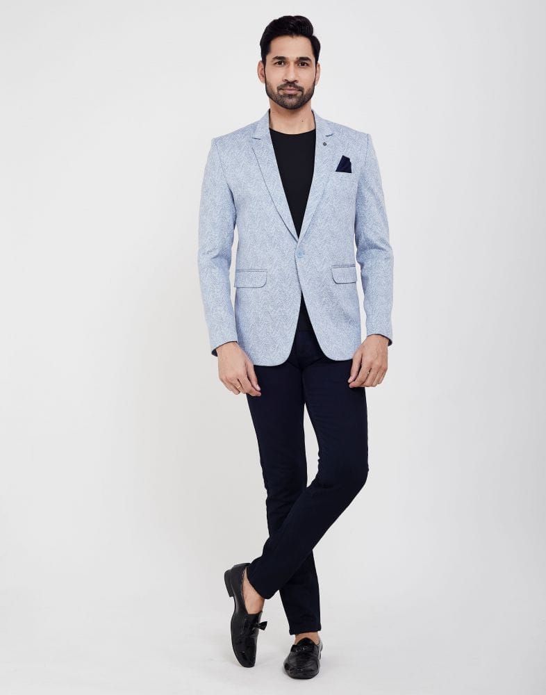 Sky Blue Stylish and Self Textured Blazer