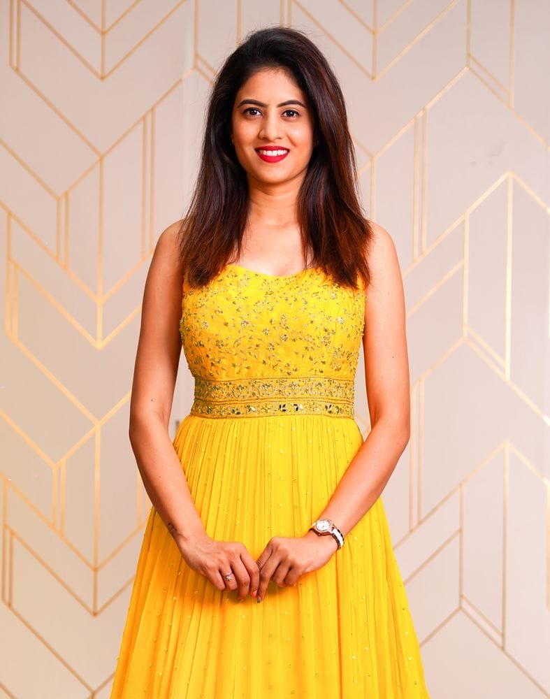 Collection of Elegant Yellow Embellished work Georgette dress gown in a gallery layout