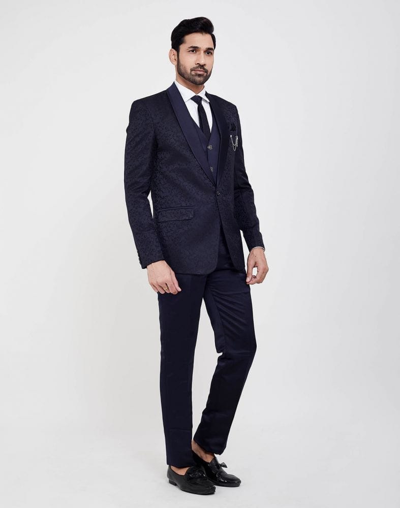 Navy Blue Slim Fit 5 Pc Tuxido Designer Suit