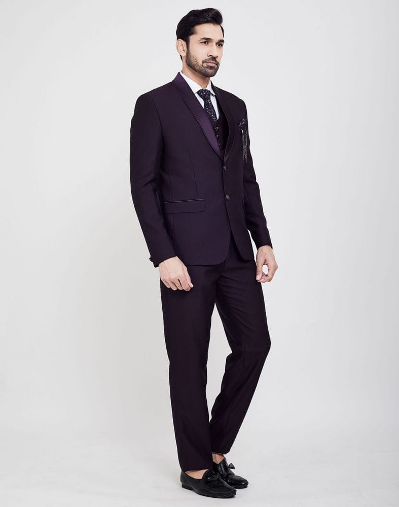 Dark Wine Stylish 5 Pc Tuxido Designer Suit