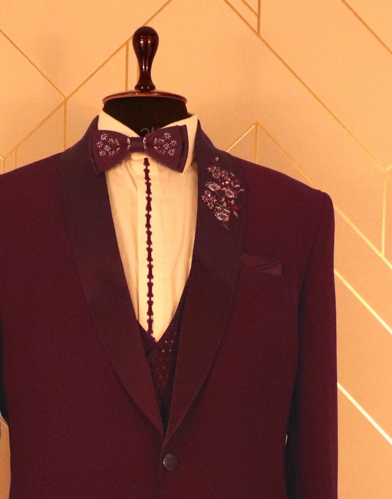 Shawl Lapel designer Maroon suit set