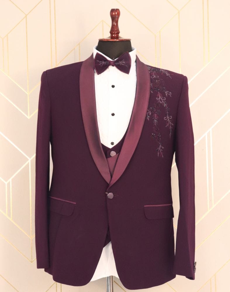 Designer Maroon Plain Polynosic Beads Suit Set