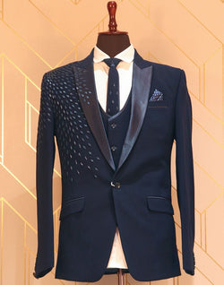 Collection of Designer Elegant Navy Blue Suit Set in a gallery layout