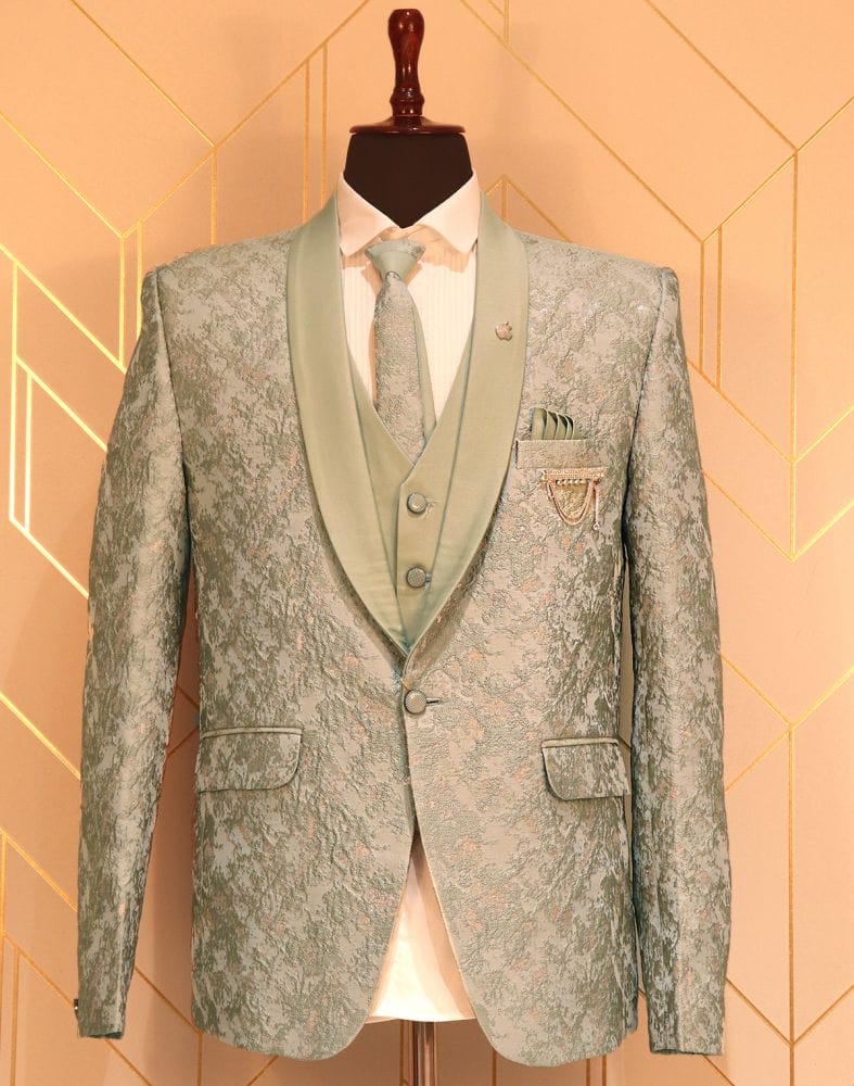 Collection of Stunning Pista Green Suit Set in a gallery layout