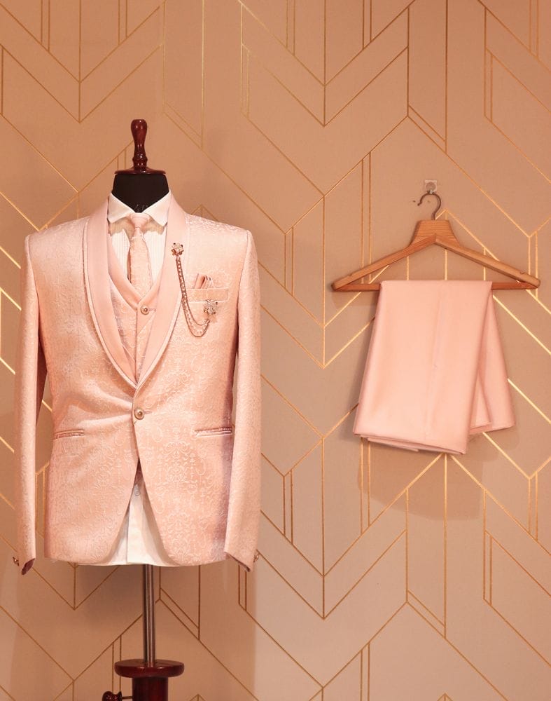 Collection of Graceful Peach Self Design Weave Suit Set in a gallery layout