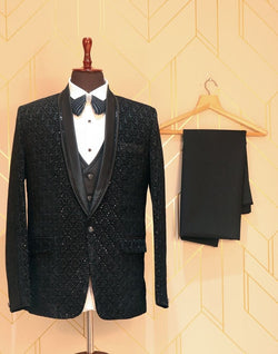 Collection of Brilliant Black Designer Embellished Suit Set in a gallery layout