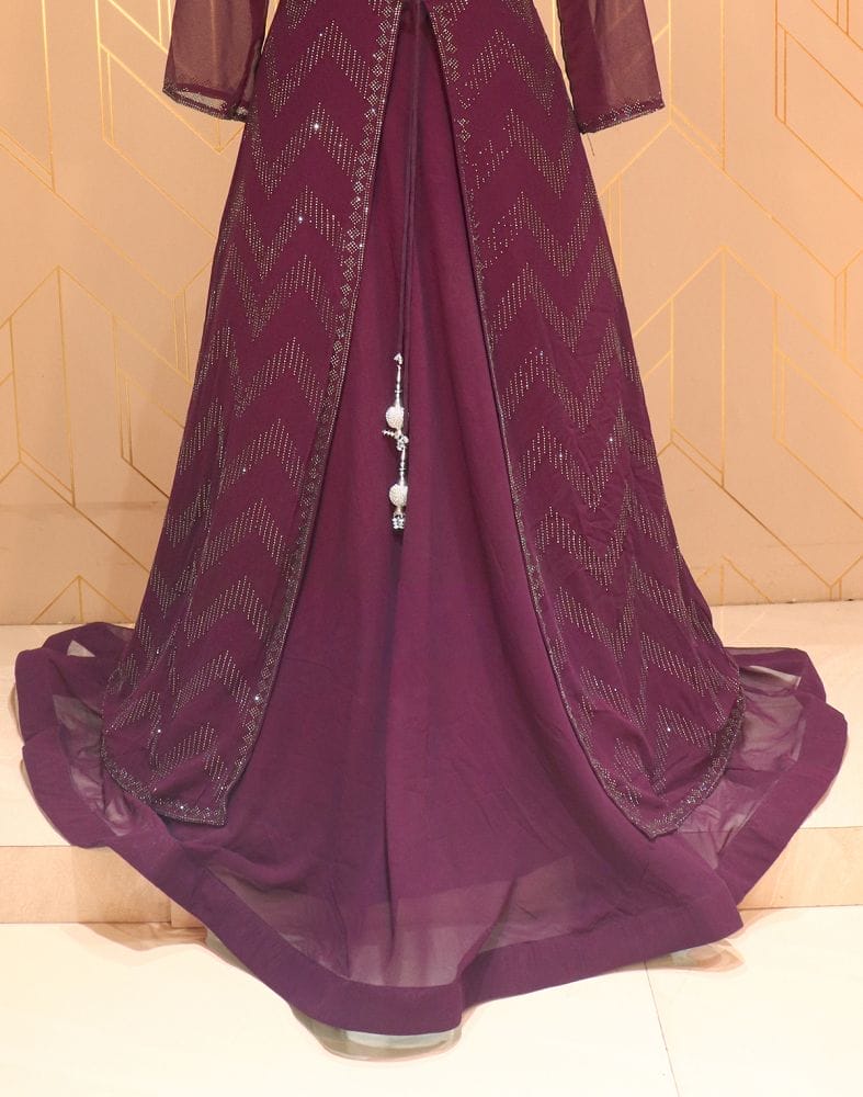 Collection of Wine Coloured Stones work Georgette Dress Gown with a beautiful Coat in a gallery layout