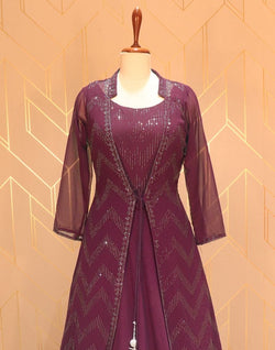 Collection of Wine Coloured Stones work Georgette Dress Gown with a beautiful Coat in a gallery layout