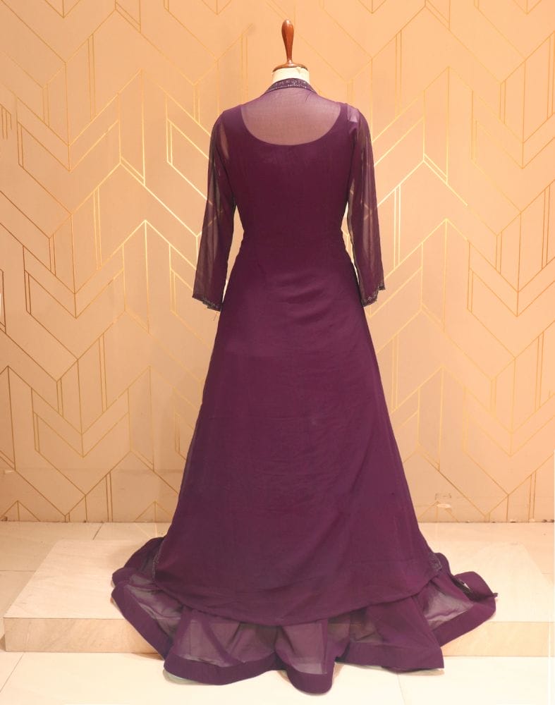 Wine Coloured Stones work Georgette Dress Gown with a beautiful Coat