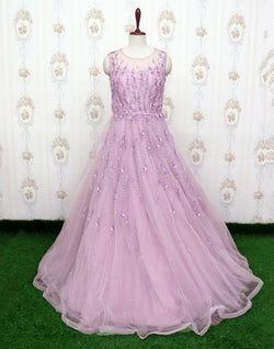 Collection of Purple fully flared Netted Embellished Gown in a gallery layout