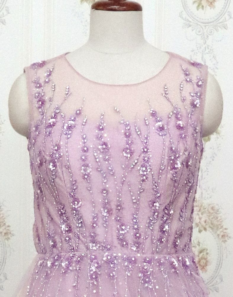 Collection of Purple fully flared Netted Embellished Gown in a gallery layout