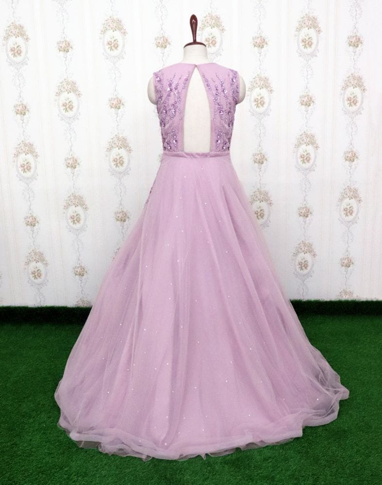 Collection of Purple fully flared Netted Embellished Gown in a gallery layout