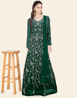 Collection of Green Floral Georgette Embroidery Gown in a gallery layout