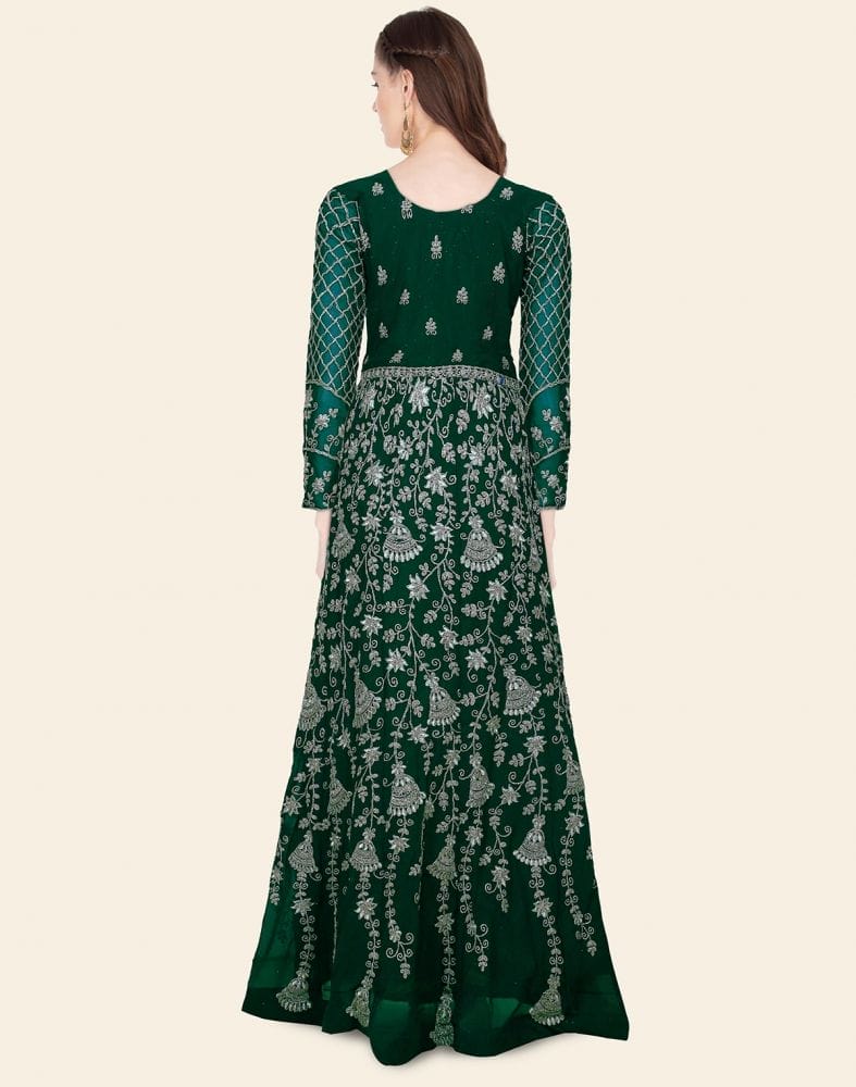 Collection of Green Floral Georgette Embroidery Gown in a gallery layout