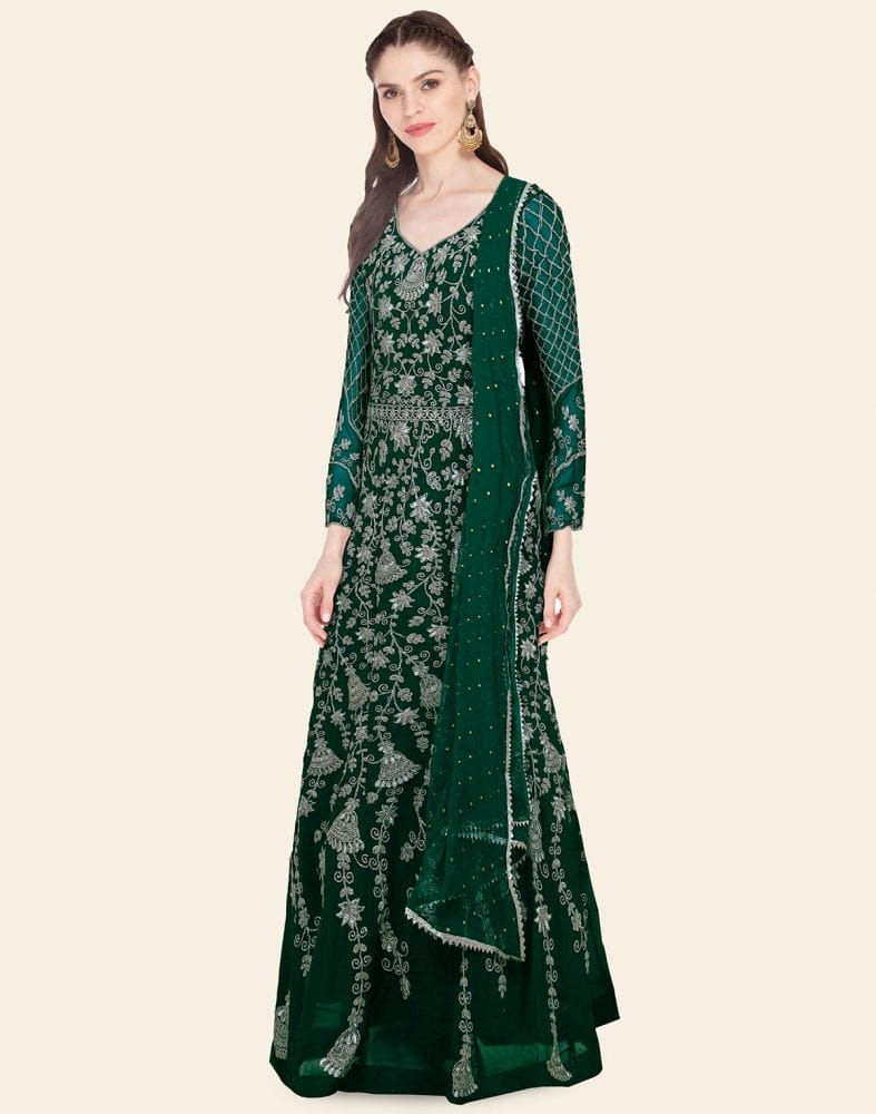 Green Floral Georgette Embroidery Gown