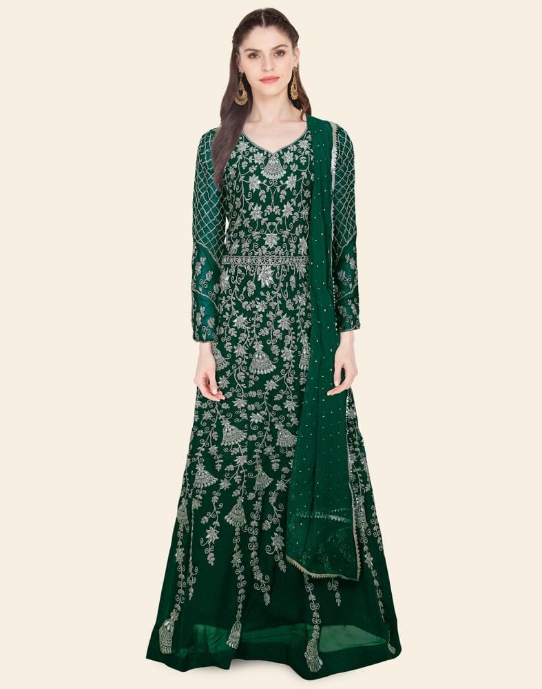 Collection of Green Floral Georgette Embroidery Gown in a gallery layout