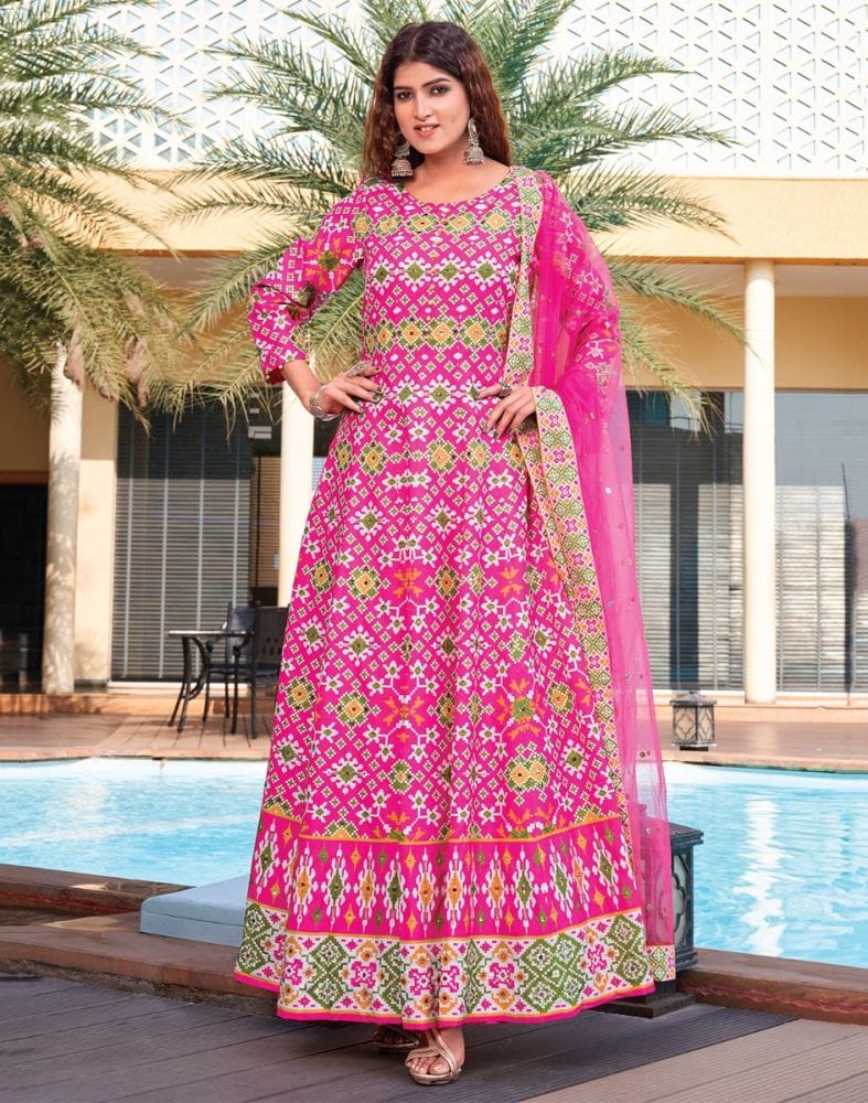 Pink Ikat Crape Mirror Gown