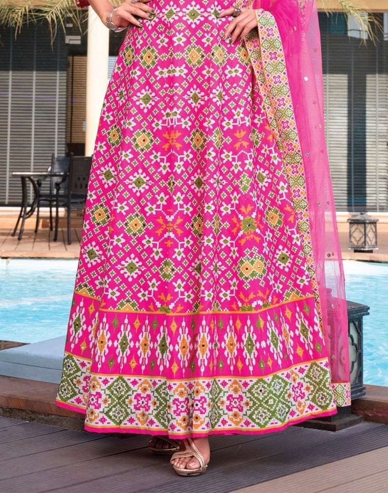 Collection of Pink Ikat Crape Mirror Gown in a gallery layout