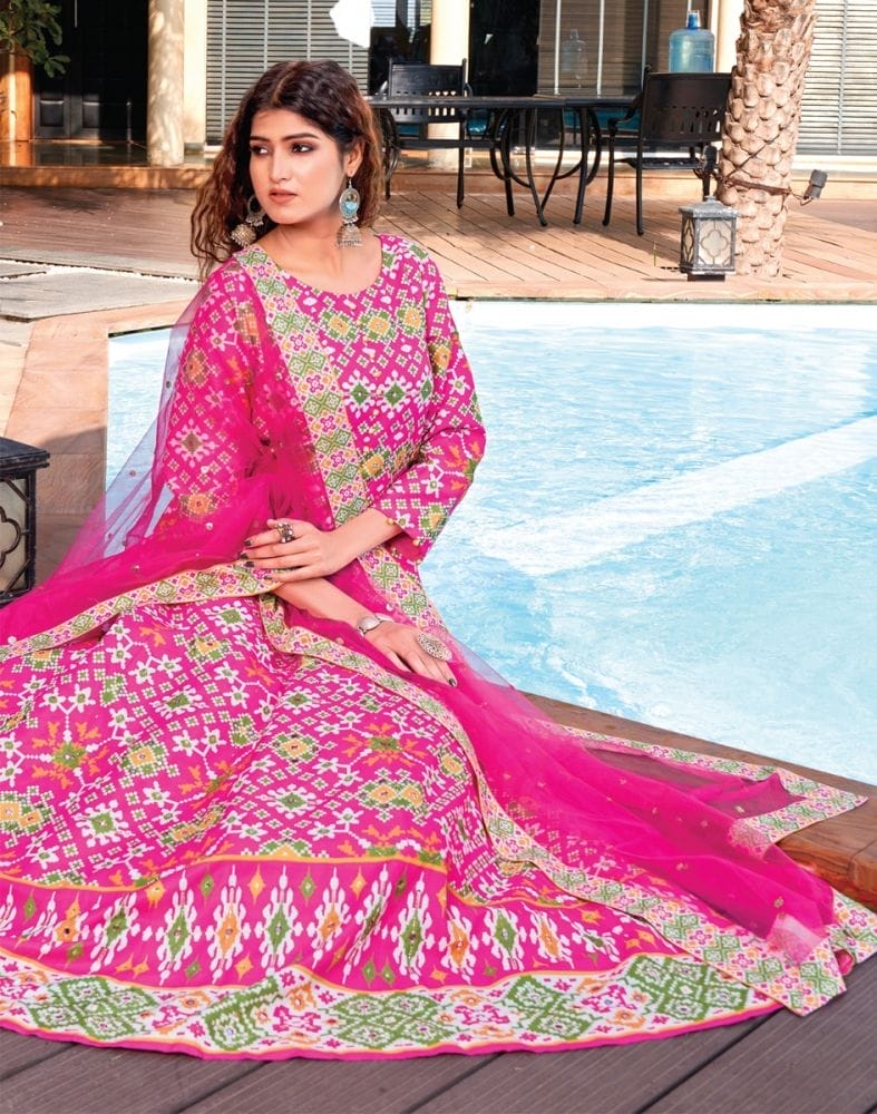 Pink Ikat Crape Mirror Gown