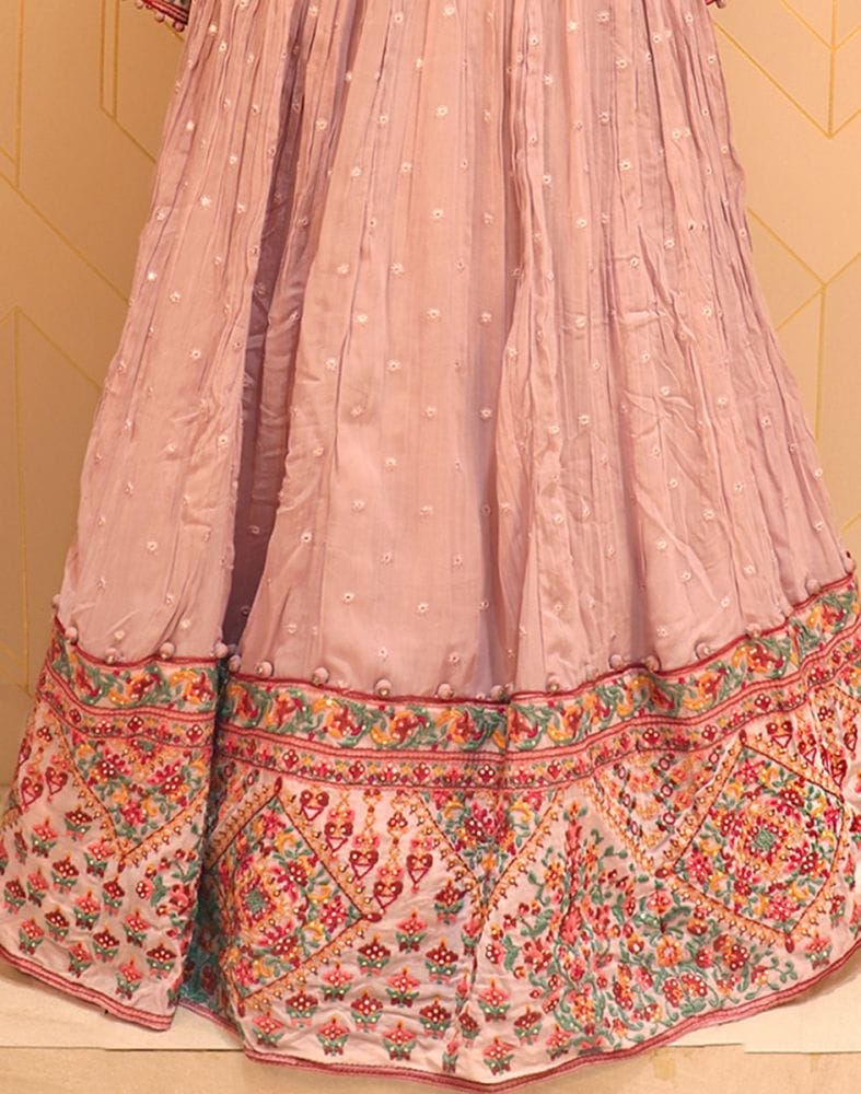 Designer Peach Plain Mirror work Georgette Dress Gown