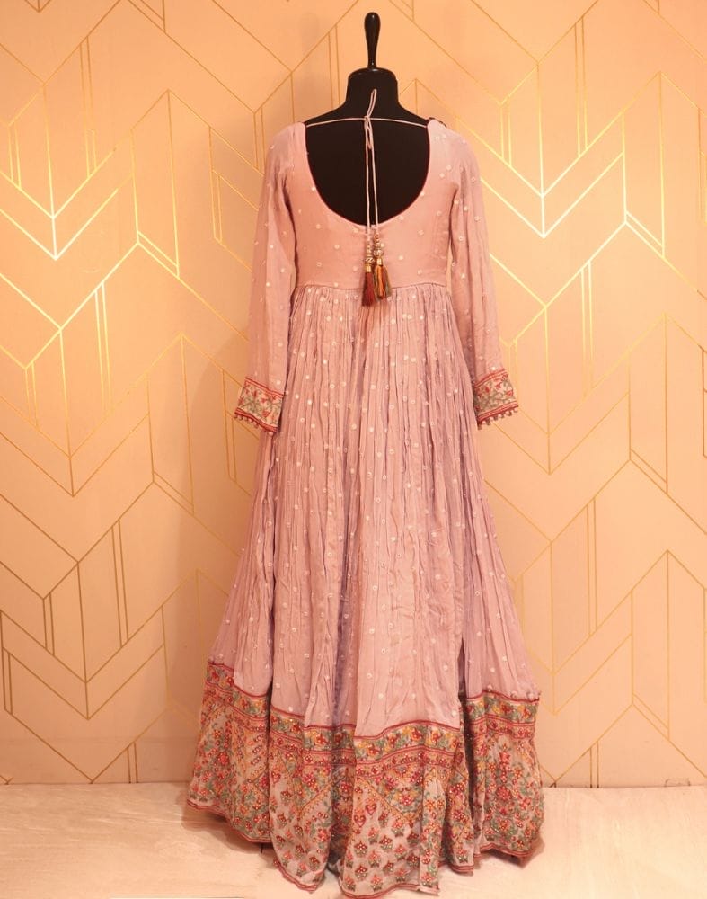 Collection of Designer Peach Plain Mirror work Georgette Dress Gown in a gallery layout