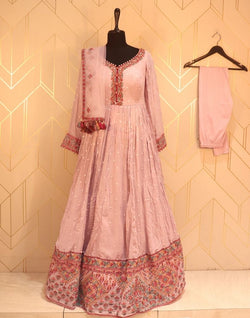 Collection of Designer Peach Plain Mirror work Georgette Dress Gown in a gallery layout