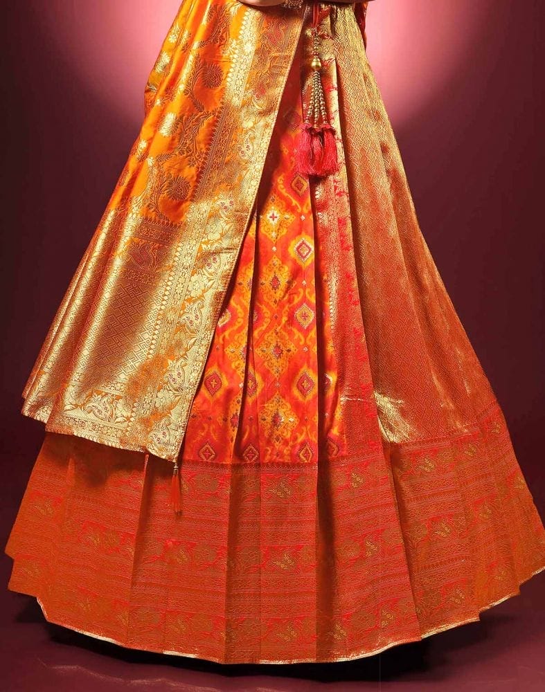 Collection of Beautiful Party Wear Orange and Red Coloured Half Saree Set in a gallery layout